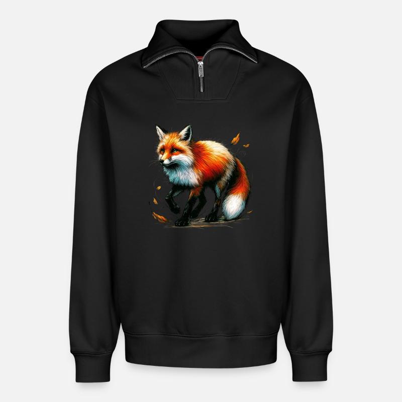Fuchs - Relaxed Unisex Organic Half Zip Sweatshirt – von SPREAD - Schwarz