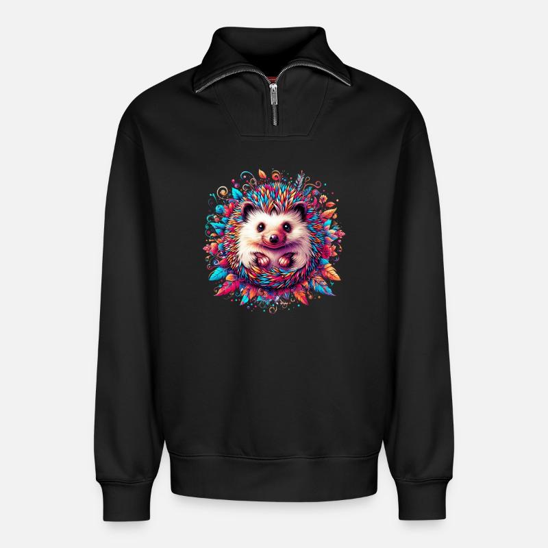 Hérisson - Sweat unisexe décontracté en coton biologique à demi-zip – de SPREAD - noir