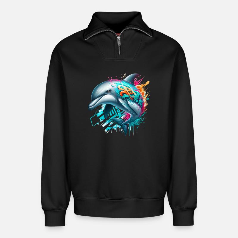 Delfin - Relaxed Unisex Organic Half Zip Sweatshirt – von SPREAD - Schwarz