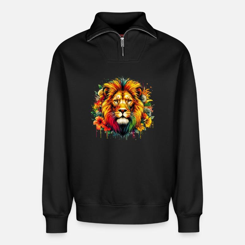 Löwe - Relaxed Unisex Organic Half Zip Sweatshirt – von SPREAD - Schwarz