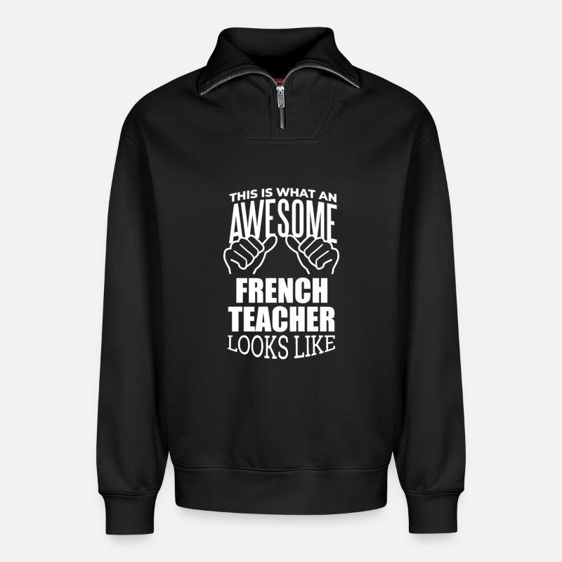 Französisch - Relaxed Unisex Organic Half Zip Sweatshirt – von SPREAD - Schwarz
