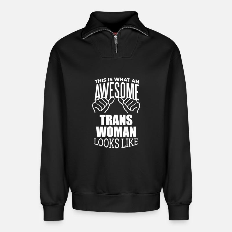Transfrau - Relaxed Unisex Organic Half Zip Sweatshirt – von SPREAD - Schwarz