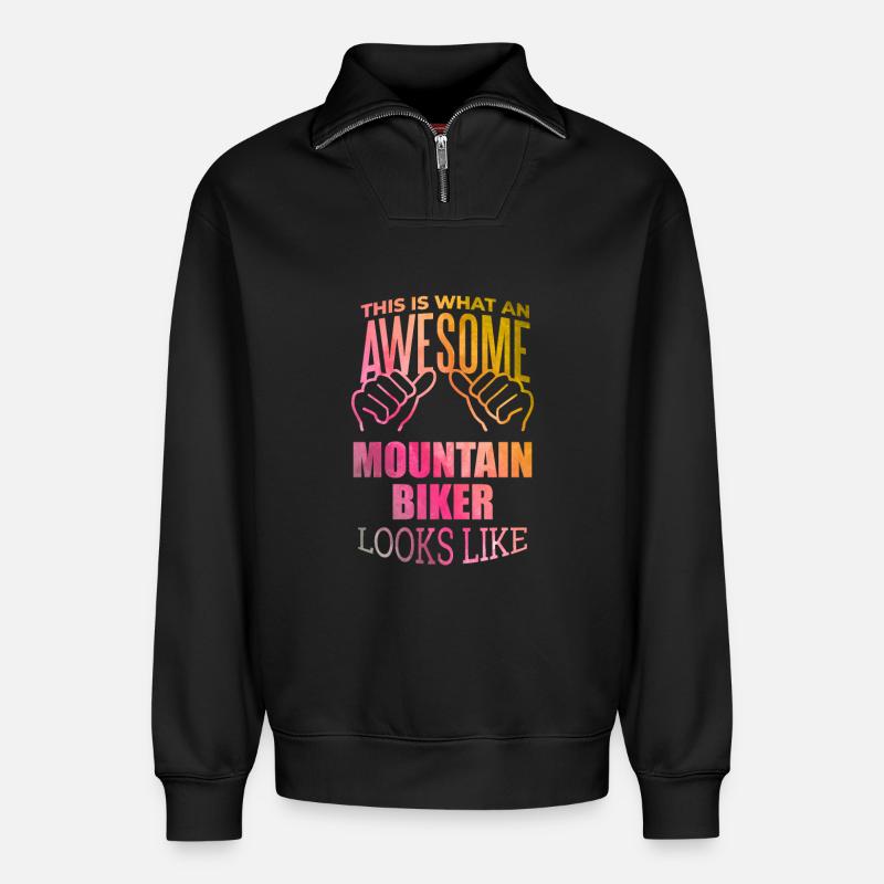 Mountain Biker - Relaxed Unisex Organic Half Zip Sweatshirt – by SPREAD - black