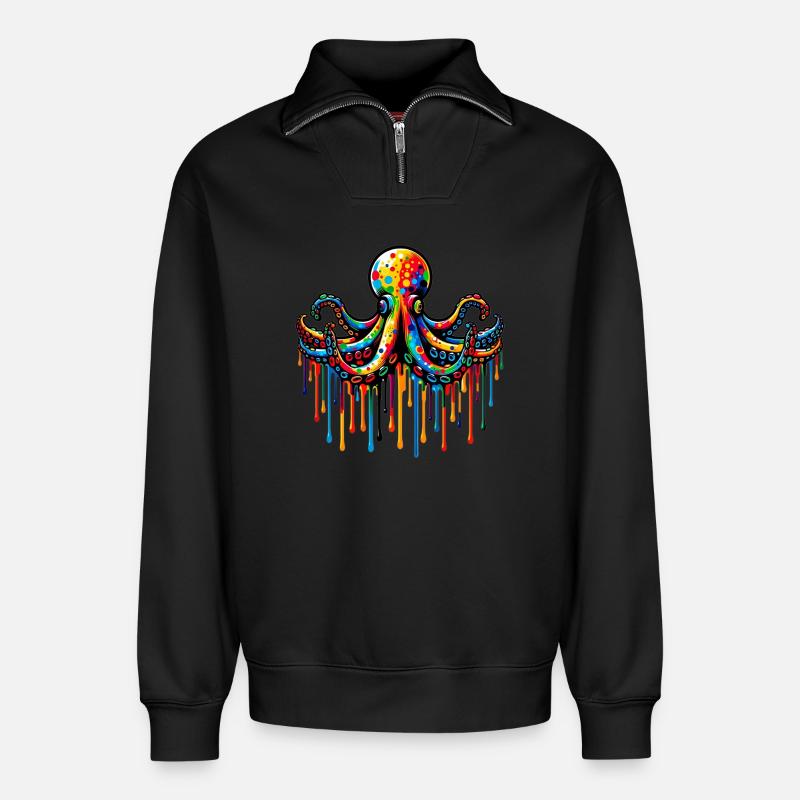 Octopus - Relaxed Unisex Organic Half Zip Sweatshirt – by SPREAD - black