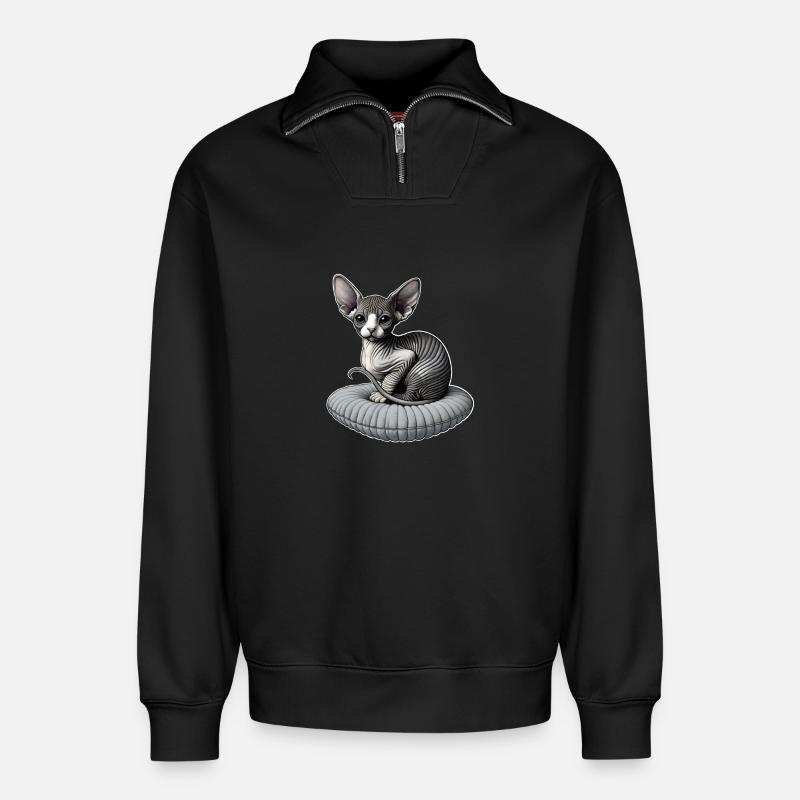 Kleine Sphynxkatze - Relaxed Unisex Organic Half Zip Sweatshirt – von SPREAD - Schwarz