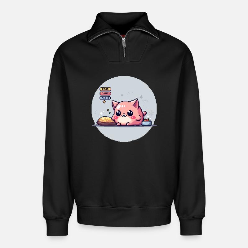Pixel Pet - Retro Gaming - Relaxed Unisex Organic Half Zip Sweatshirt – von SPREAD - Schwarz