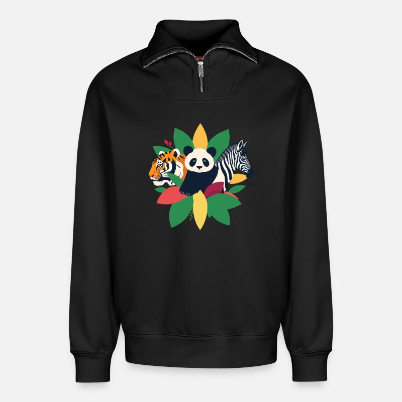 Tiger Panda Zebra - Relaxed Unisex Organic Half Zip Sweatshirt – von SPREAD - Schwarz