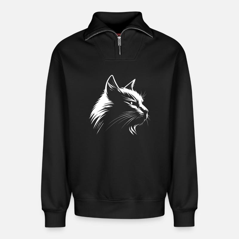 Katze weiß :-) - Relaxed Unisex Organic Half Zip Sweatshirt – von SPREAD - Schwarz