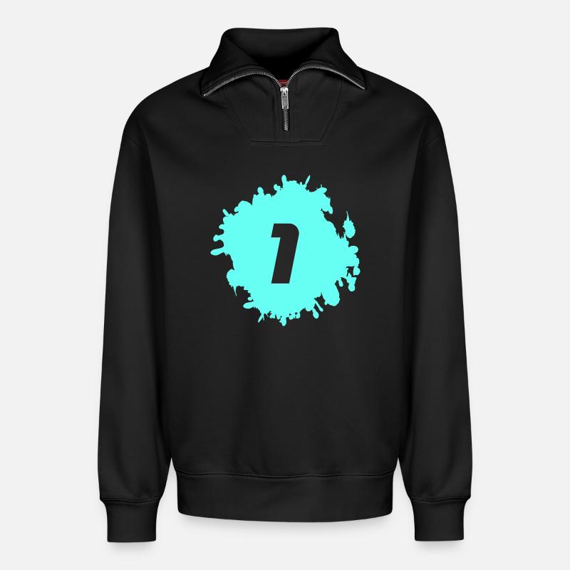 Blob à 1 chiffre - Sweat unisexe décontracté en coton biologique à demi-zip – de SPREAD - noir