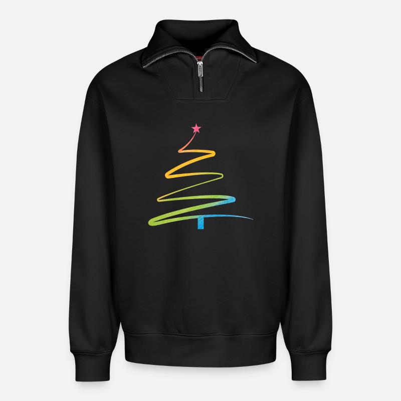 Rainbow Spiral Christmas Tree - Relaxed Unisex Organic Half Zip Sweatshirt – by SPREAD - black