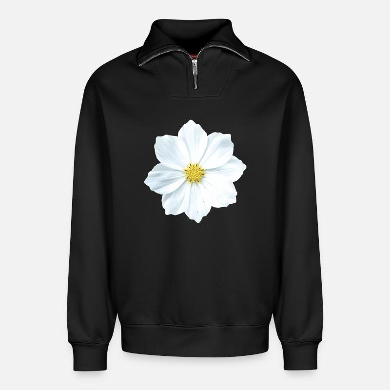Blume - Relaxed Unisex Organic Half Zip Sweatshirt – von SPREAD - Schwarz