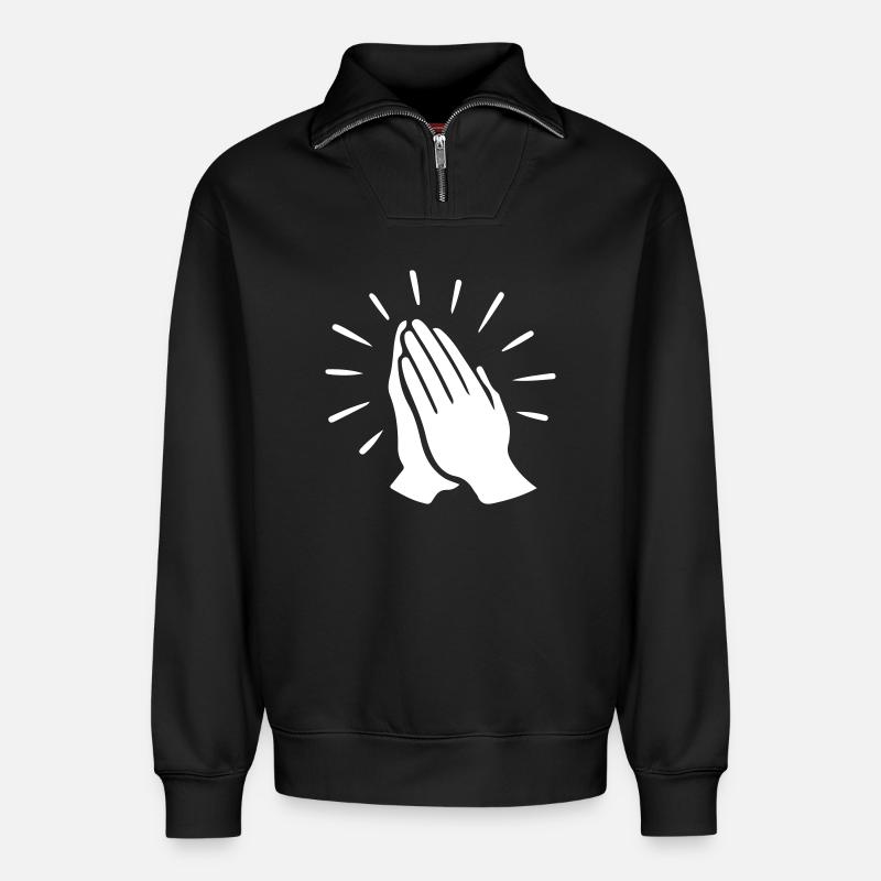 Prayer Hand Pray - Relaxed Unisex Organic Half Zip Sweatshirt – by SPREAD - black