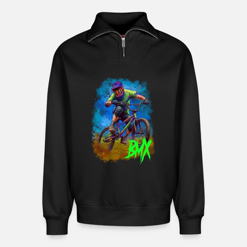 BMX  - Relaxed Unisex Organic Half Zip Sweatshirt – von SPREAD - Schwarz