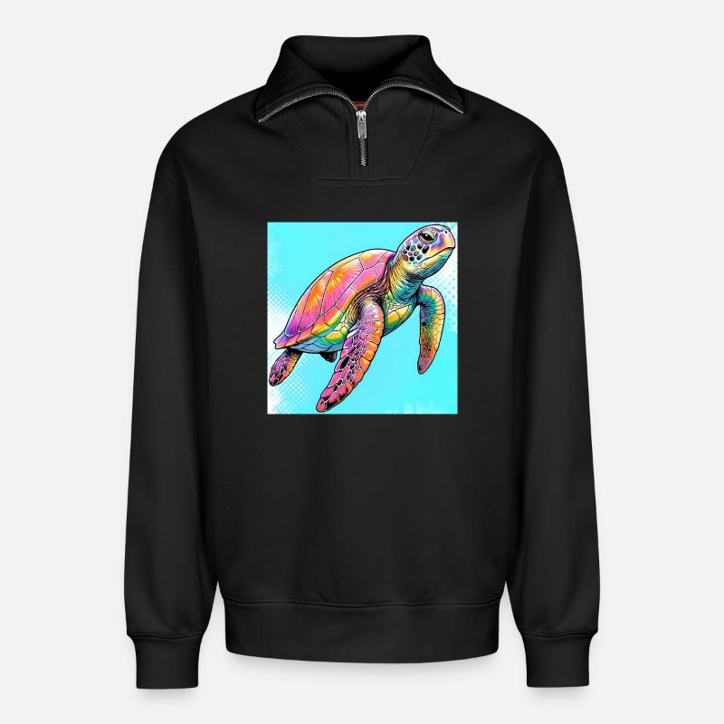turtle - Relaxed Unisex Organic Half Zip Sweatshirt – by SPREAD - black
