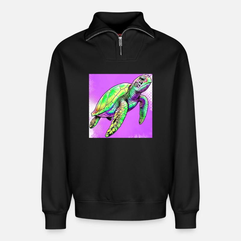 Schildkröte - Relaxed Unisex Organic Half Zip Sweatshirt – von SPREAD - Schwarz