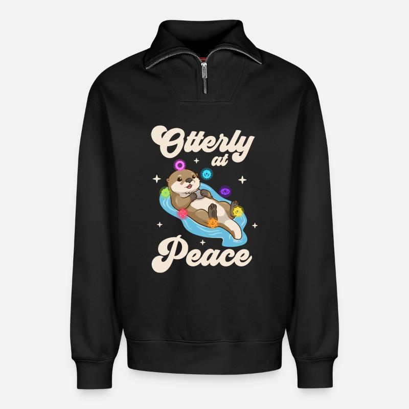 Otter Frieden - Chakra Harmonie - Relaxed Unisex Organic Half Zip Sweatshirt – von SPREAD - Schwarz
