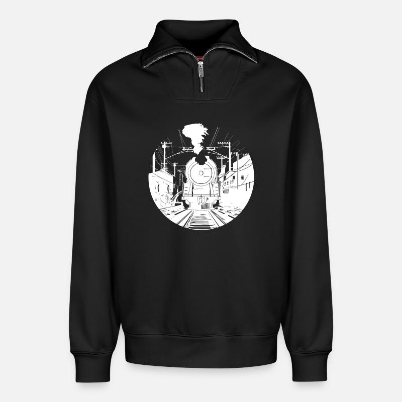 Railway Sketch - Relaxed Unisex Organic Half Zip Sweatshirt – by SPREAD - black