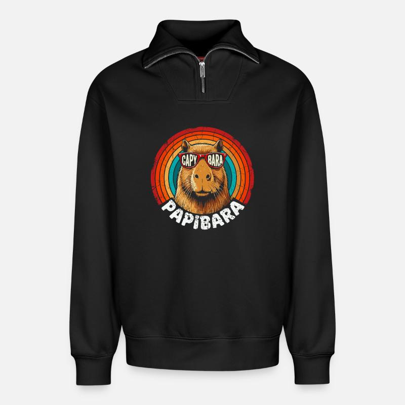Capybara Retro Regenbogen Sonnenbrille - Relaxed Unisex Organic Half Zip Sweatshirt – von SPREAD - Schwarz