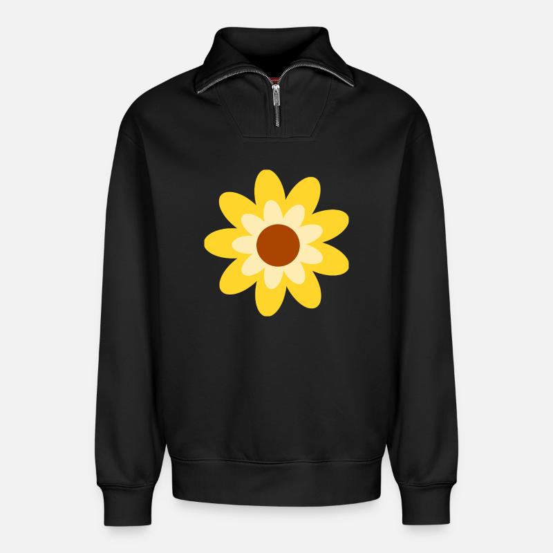 70s Flower Pattern Hippie Gift - Relaxed Unisex Organic Half Zip Sweatshirt – by SPREAD - black