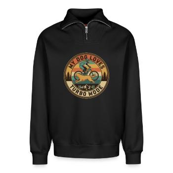 My Dog Loves Turbo Mode E-MTB Retro - Relaxed Unisex Organic Half Zip Sweatshirt – by SPREAD - black - Front
