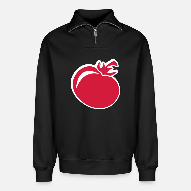 Tomate rouge - Sweat unisexe décontracté en coton biologique à demi-zip – de SPREAD - noir