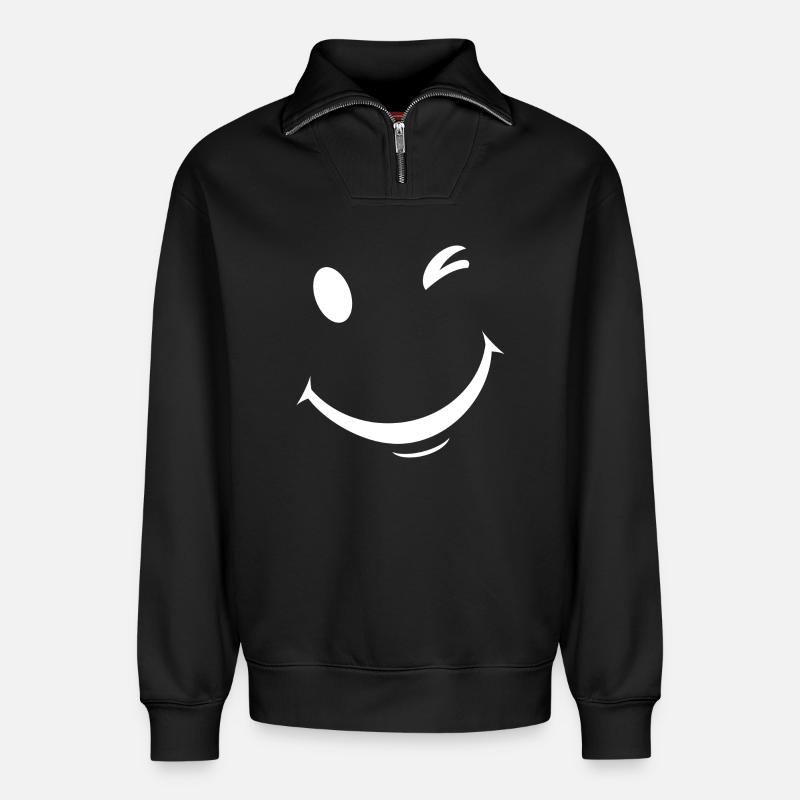 Expression de clin d’œil blanc - Sweat unisexe décontracté en coton biologique à demi-zip – de SPREAD - noir