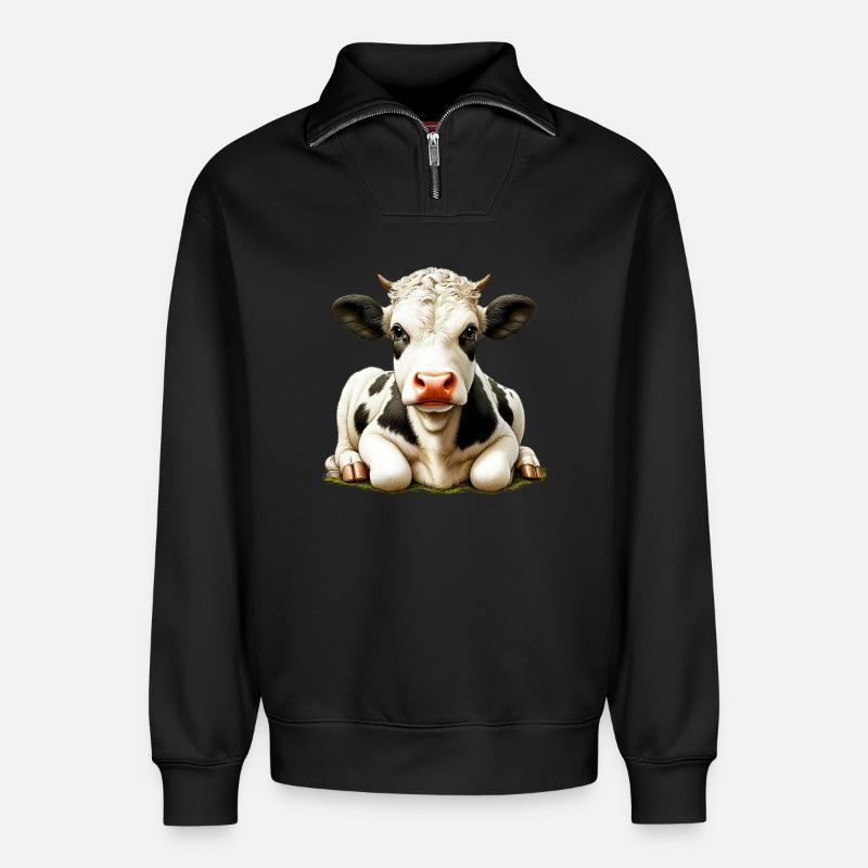 Kuh - Relaxed Unisex Organic Half Zip Sweatshirt – von SPREAD - Schwarz