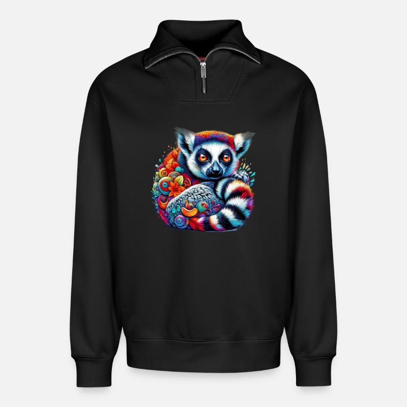 Lemur - Relaxed Unisex Organic Half Zip Sweatshirt – by SPREAD - black