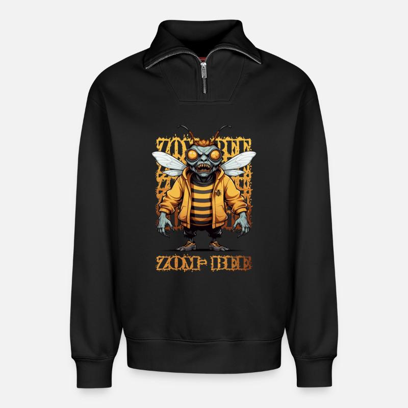 Zombie Biene - Relaxed Unisex Organic Half Zip Sweatshirt – von SPREAD - Schwarz