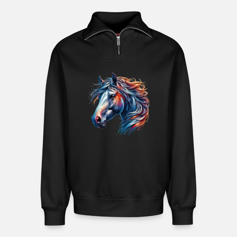 Pferd - Relaxed Unisex Organic Half Zip Sweatshirt – von SPREAD - Schwarz