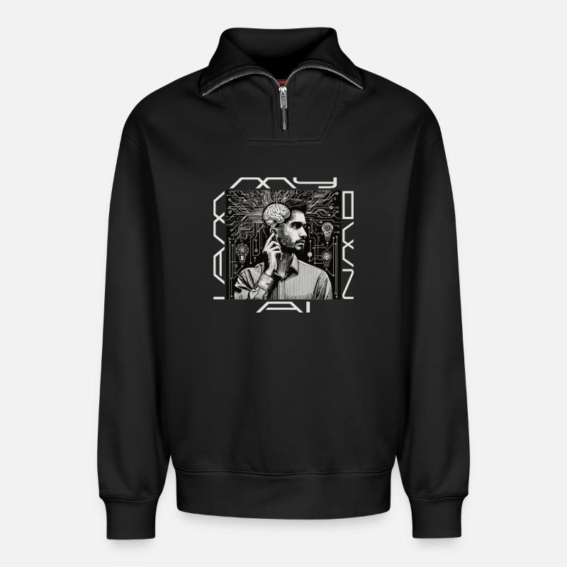 Kopfwerk: Geist trifft Code - Relaxed Unisex Organic Half Zip Sweatshirt – von SPREAD - Schwarz