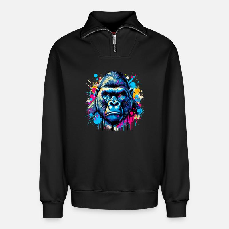 Gorilla - Relaxed Unisex Organic Half Zip Sweatshirt – von SPREAD - Schwarz