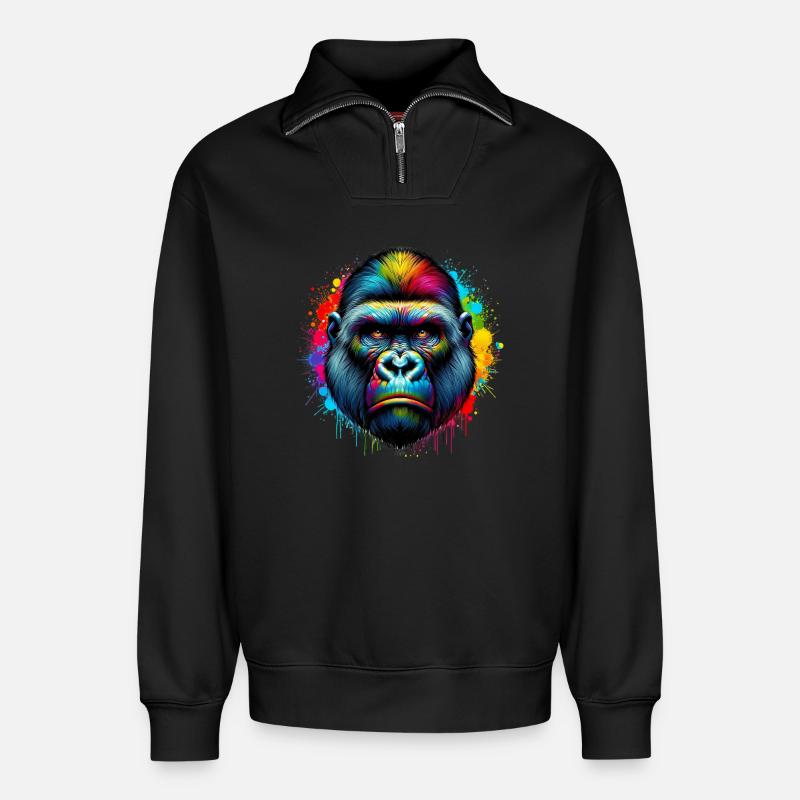 Gorilla - Relaxed Unisex Organic Half Zip Sweatshirt – von SPREAD - Schwarz