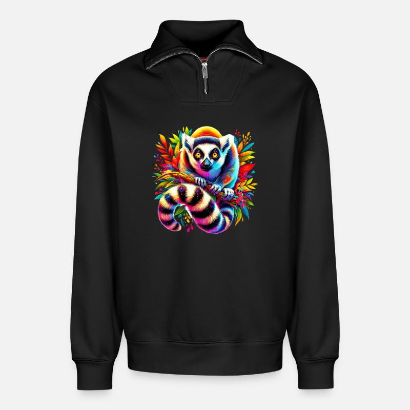 Lemur - Relaxed Unisex Organic Half Zip Sweatshirt – von SPREAD - Schwarz