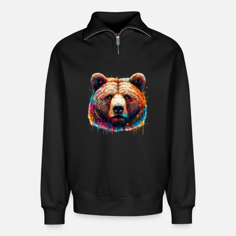 Bär - Relaxed Unisex Organic Half Zip Sweatshirt – von SPREAD - Schwarz