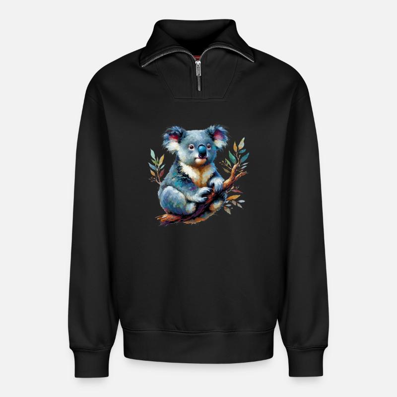 Koala - Relaxed Unisex Organic Half Zip Sweatshirt – von SPREAD - Schwarz