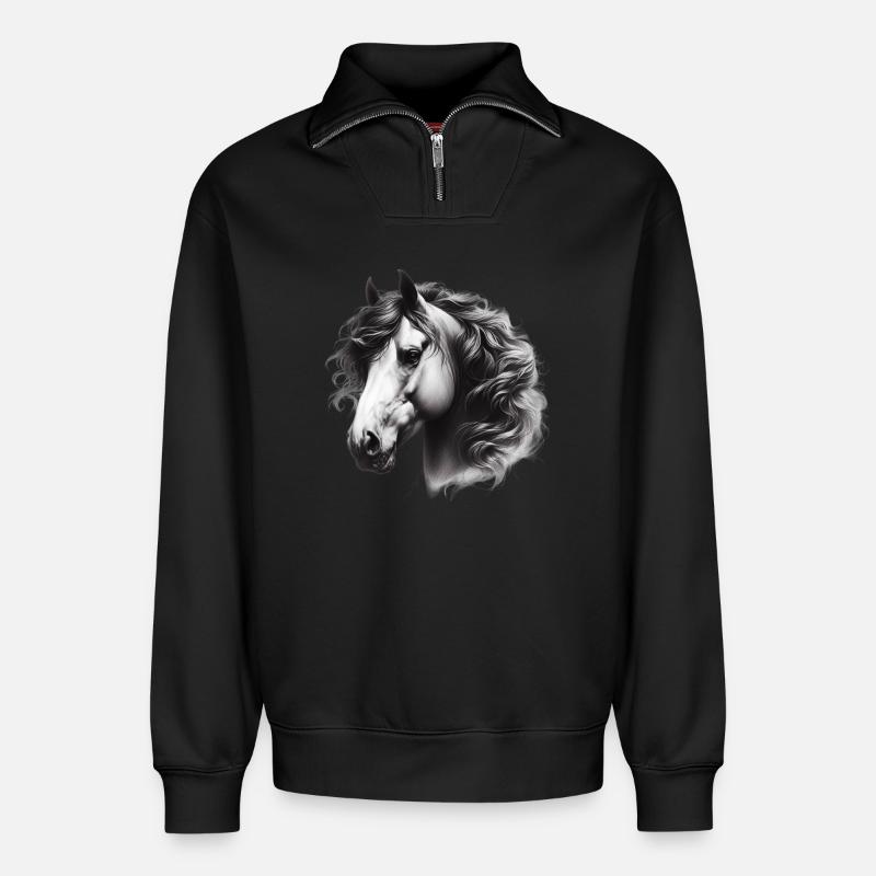 Pferd - Relaxed Unisex Organic Half Zip Sweatshirt – von SPREAD - Schwarz
