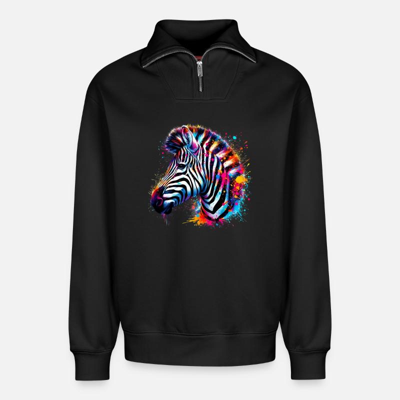 Zebra - Relaxed Unisex Organic Half Zip Sweatshirt – by SPREAD - black