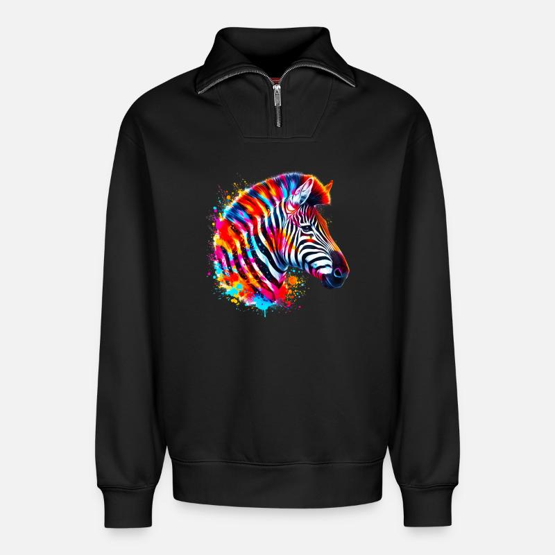 Zebra - Relaxed Unisex Organic Half Zip Sweatshirt – von SPREAD - Schwarz