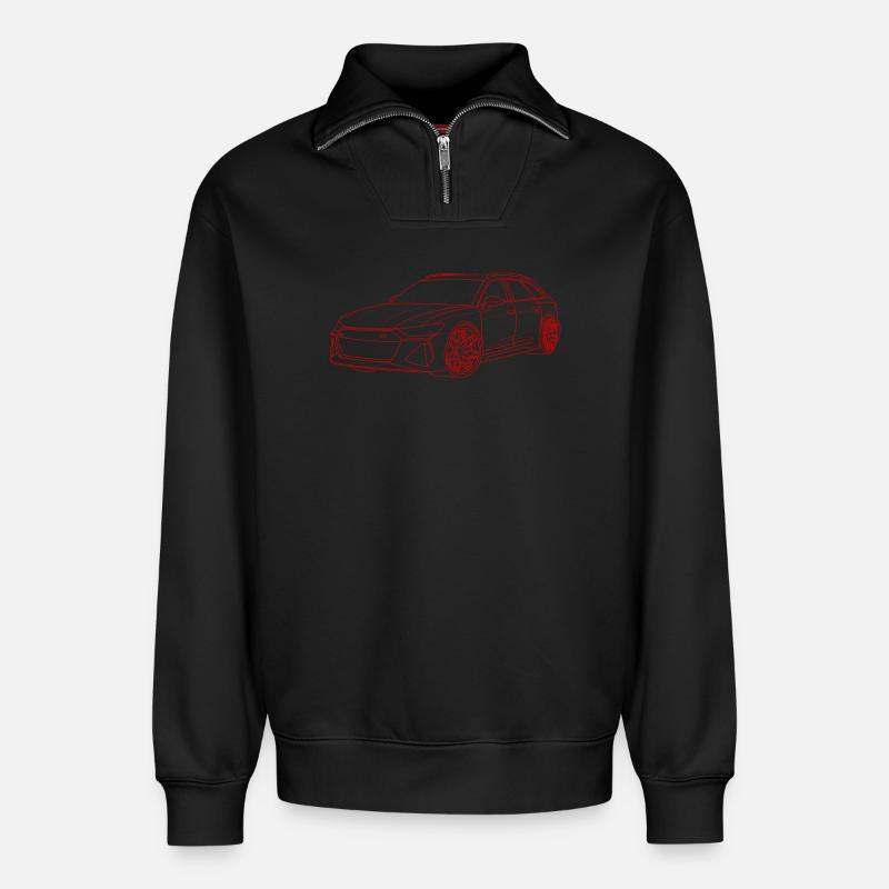 Auto outline rot - Relaxed Unisex Organic Half Zip Sweatshirt – von SPREAD - Schwarz