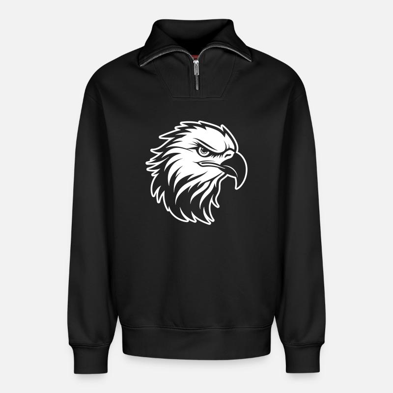 Tête d’aigle - Sweat unisexe décontracté en coton biologique à demi-zip – de SPREAD - noir
