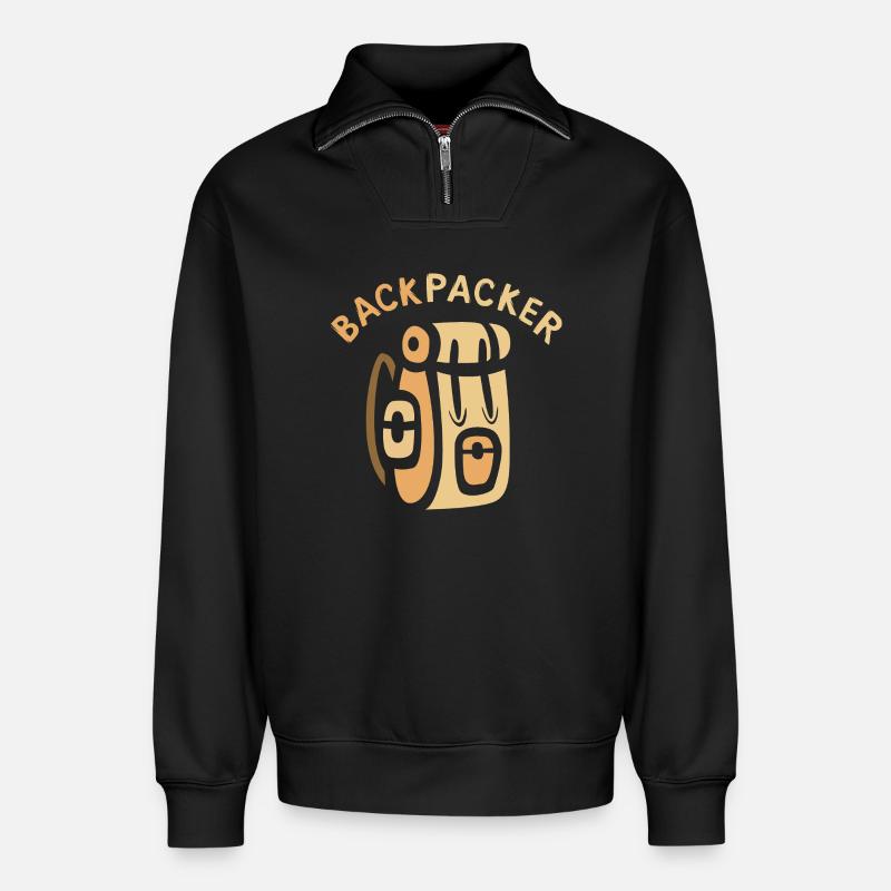 Backpacker Comic Sac à dos Design - Sweat unisexe décontracté en coton biologique à demi-zip – de SPREAD - noir