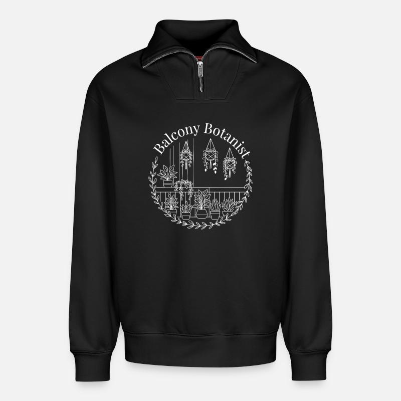 Balkon-Botaniker - Relaxed Unisex Organic Half Zip Sweatshirt – von SPREAD - Schwarz