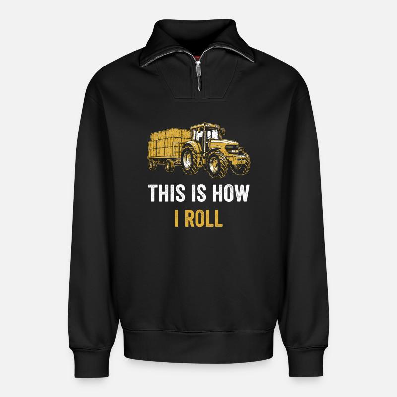 Traktor Spruch So rolle ich - Relaxed Unisex Organic Half Zip Sweatshirt – von SPREAD - Schwarz