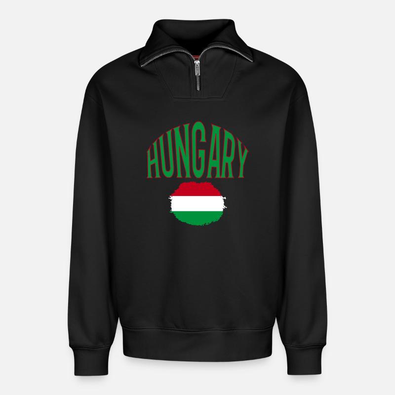 Hungary - Relaxed Unisex Organic Half Zip Sweatshirt – von SPREAD - Schwarz