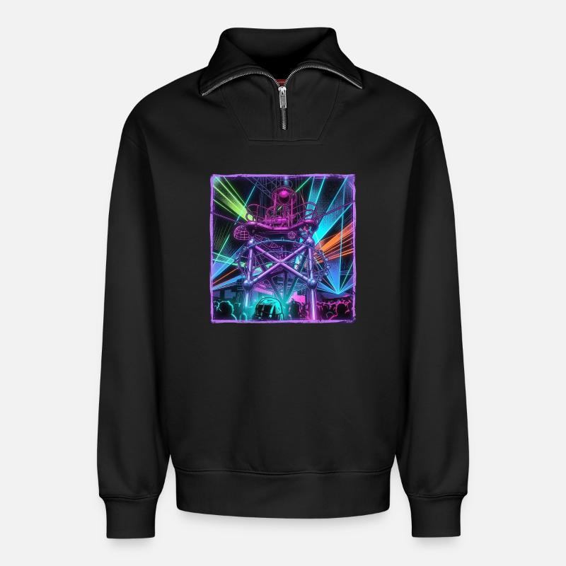 Rétro Rave Electro - Sweat unisexe décontracté en coton biologique à demi-zip – de SPREAD - noir