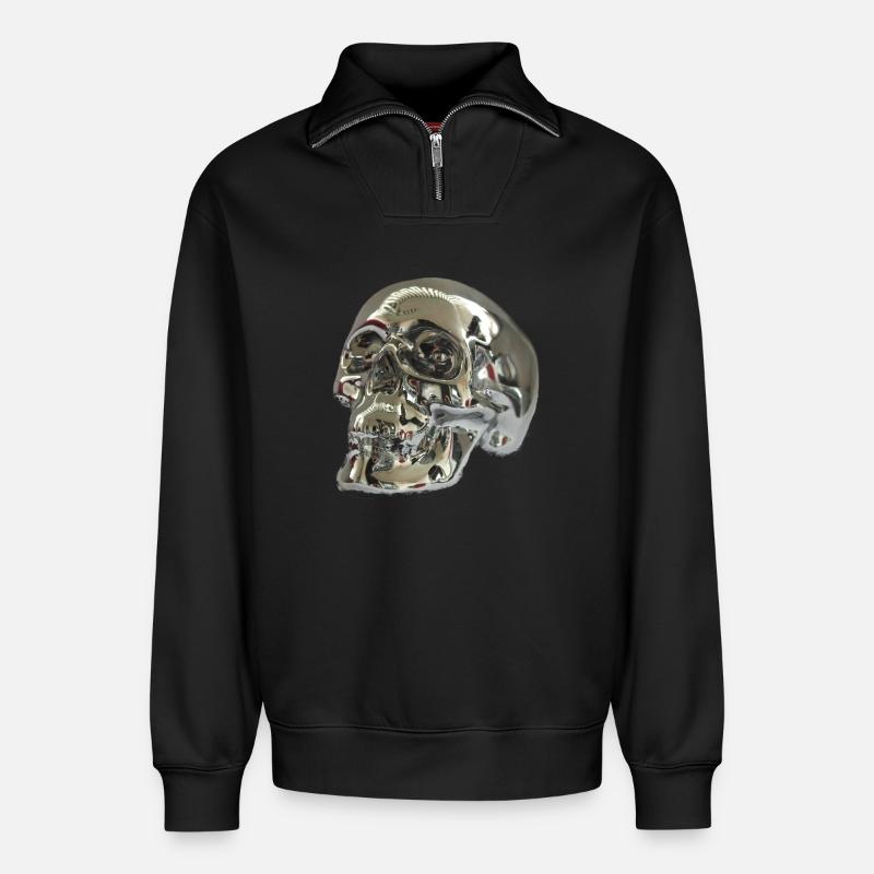 Crâne d'argent - Sweat unisexe décontracté en coton biologique à demi-zip – de SPREAD - noir