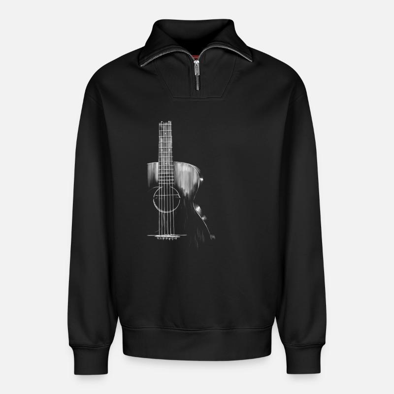 Gitarre - Relaxed Unisex Organic Half Zip Sweatshirt – von SPREAD - Schwarz