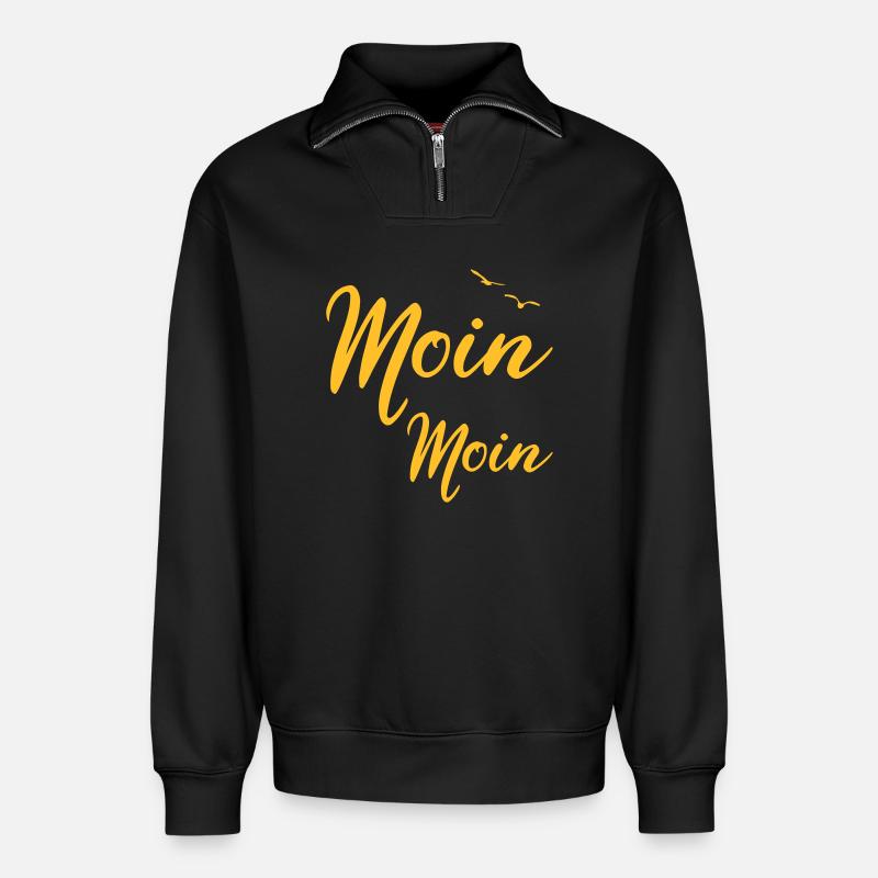 Moin Moin - Spruch Design Geschenk - Relaxed Unisex Organic Half Zip Sweatshirt – von SPREAD - Schwarz