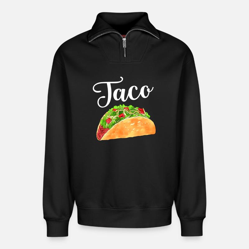 Taco aquarelle - Sweat unisexe décontracté en coton biologique à demi-zip – de SPREAD - noir